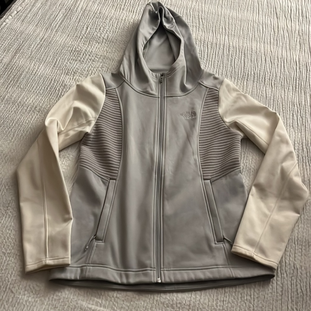 Womens The North Face Hooded Fleece Jacket Gray and White Size Medium